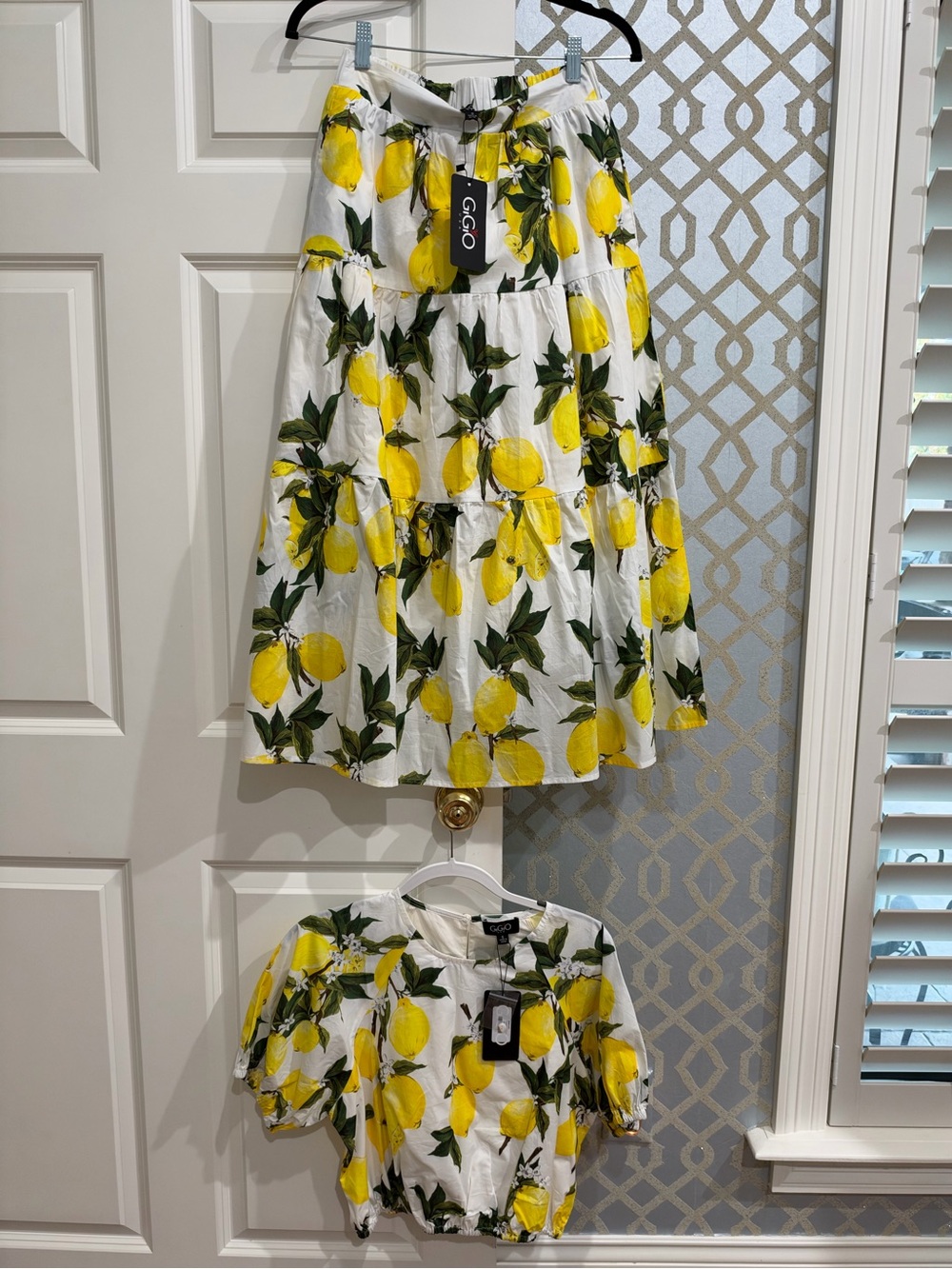 GiGiO White Dress Set with Yellow Lemon Print New with Tags